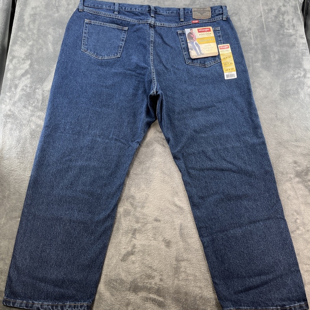 NWT Wrangler Five Star Premium Denim Jeans Men's 48x30 Relaxed Fit Blue 976OWDR